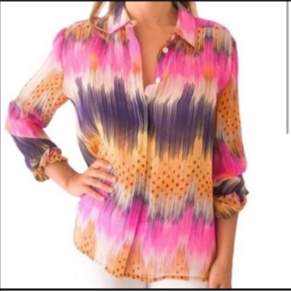 Anthropologie leifsdottir silk top pink orange blue